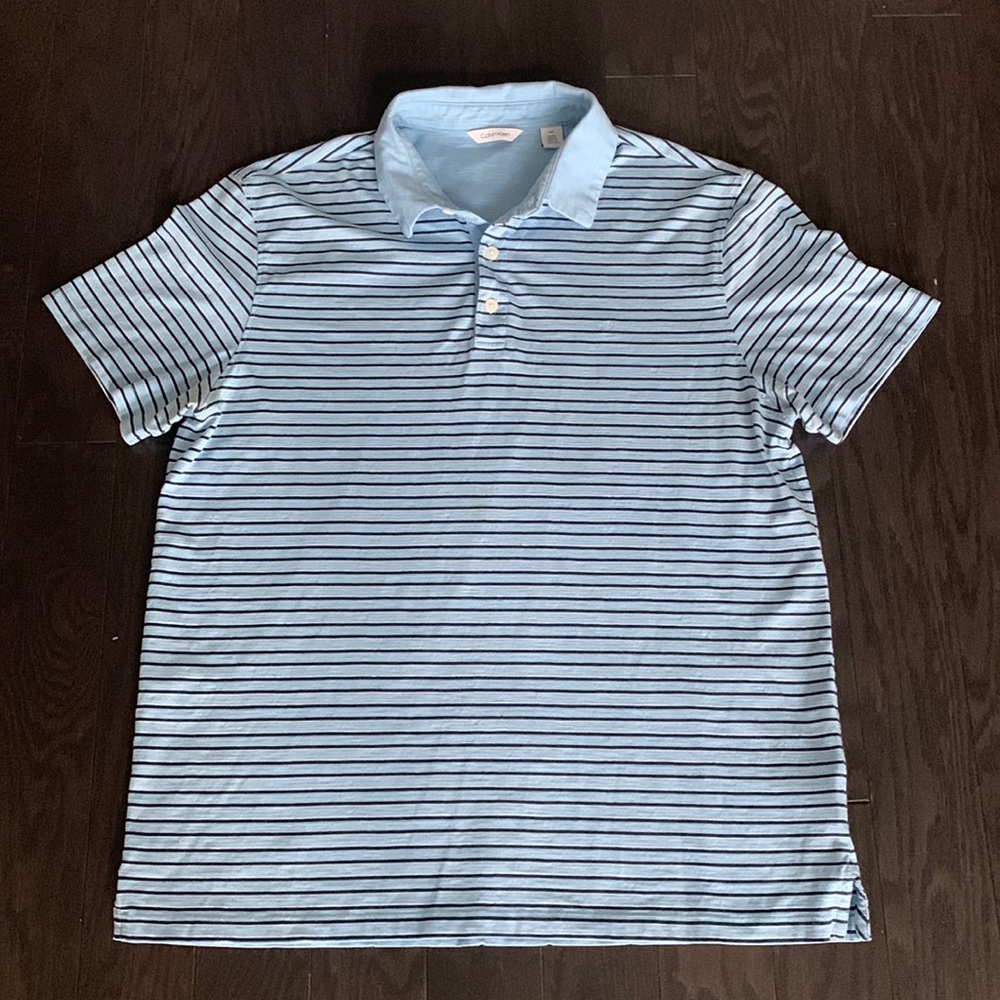 Calvin Klein Powder Blue Stripped Polo Shirt